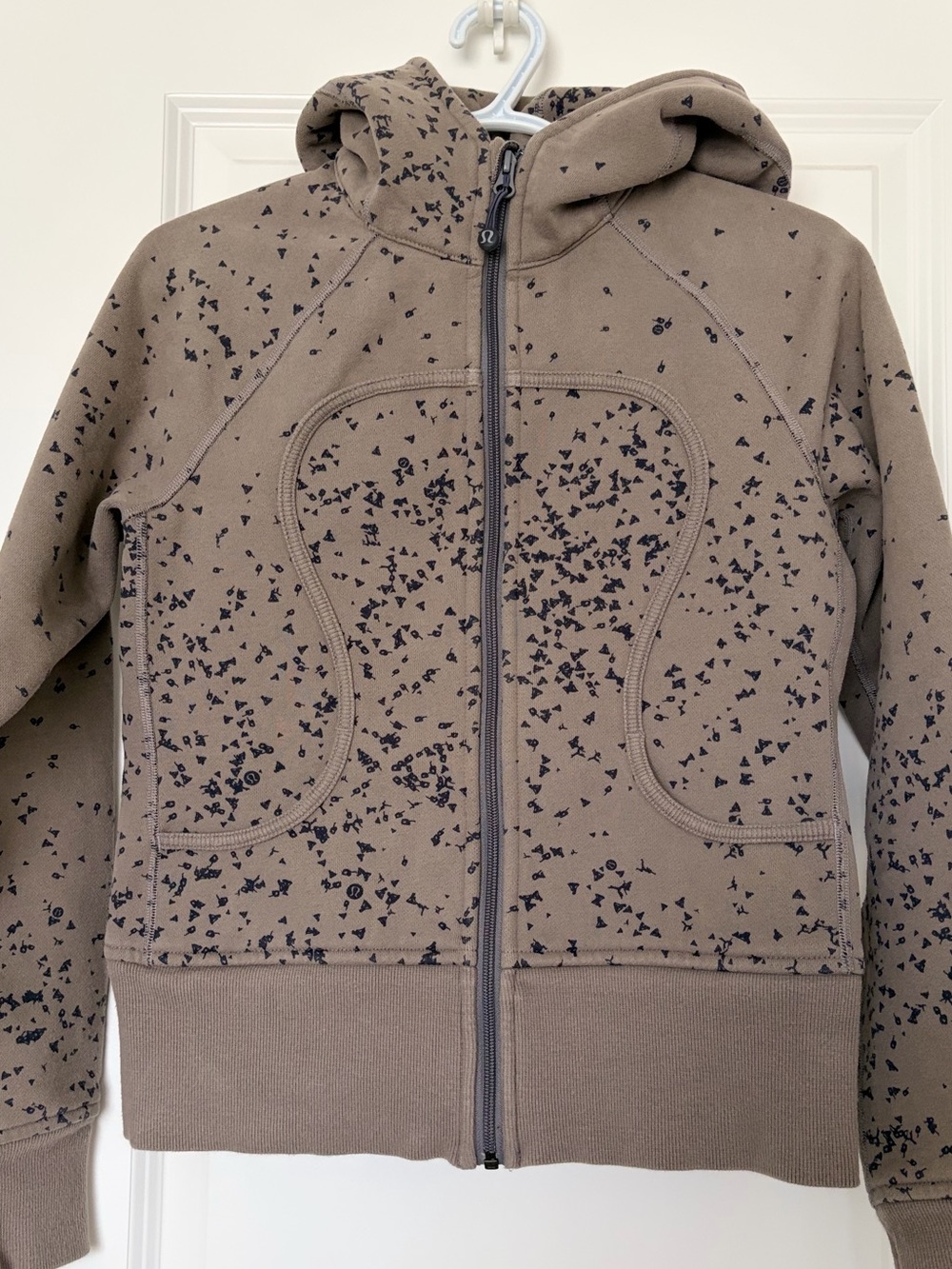 Lululemon Scuba Hoodie Full Zip Taupe Black Print Size 6